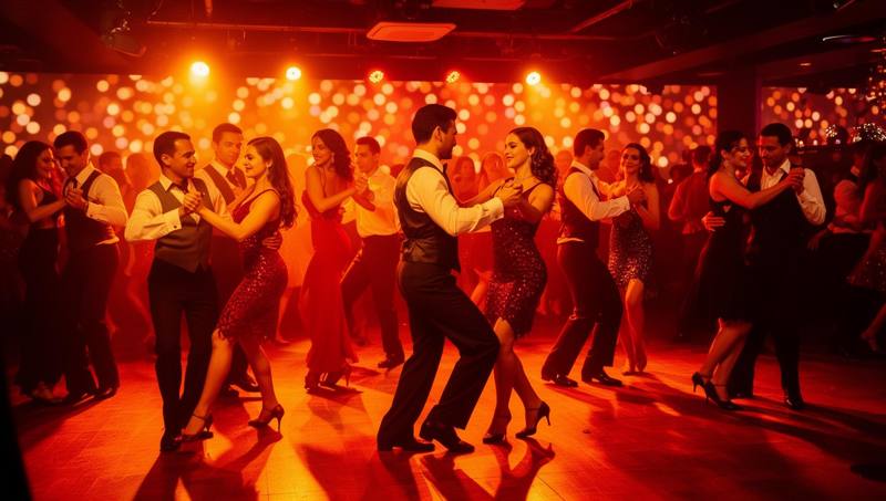 Couples salsa dancing at a San Francisco Latin dance night